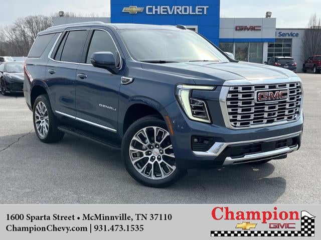 2026 GMC Yukon Denali in Downpour Metallic — front three-quarter view
